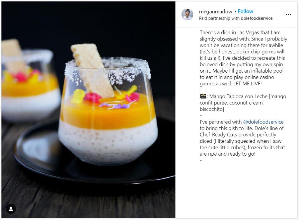 Instagram post of Mango Tapioca Con Leche with 